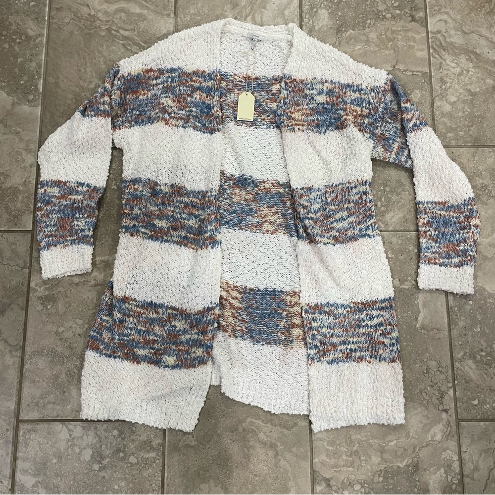 Jodifl Women's Long Striped Open Cardigan Sweater Size Large